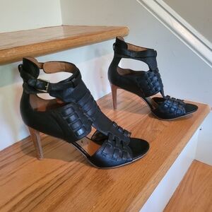 NEW Nine West Black Leather Sandals with Heels